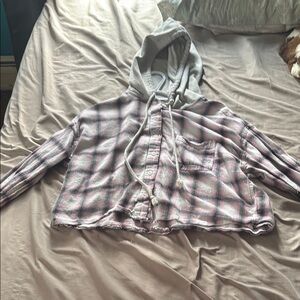 Aeropostale Pink and Gray Plaid Long Sleeve Hoodie